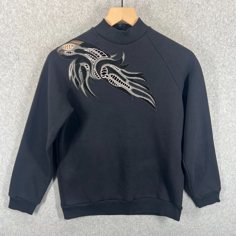 Chirstopher Kane Embroidered‎ Cutout Shoulder Sweatshirt Black Womens S
